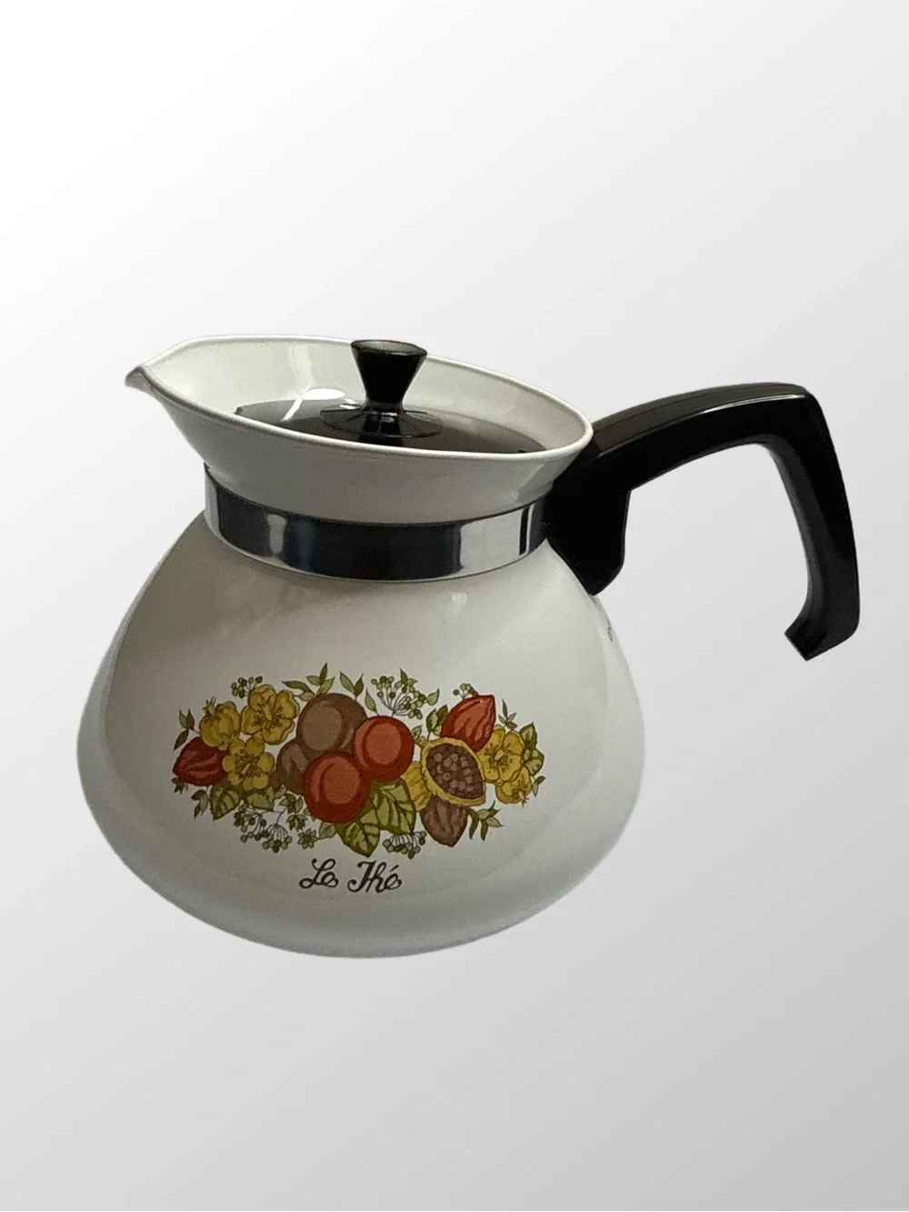Corningware White Floral & Fruit Ceramic Coffee Carafe with Black Handle